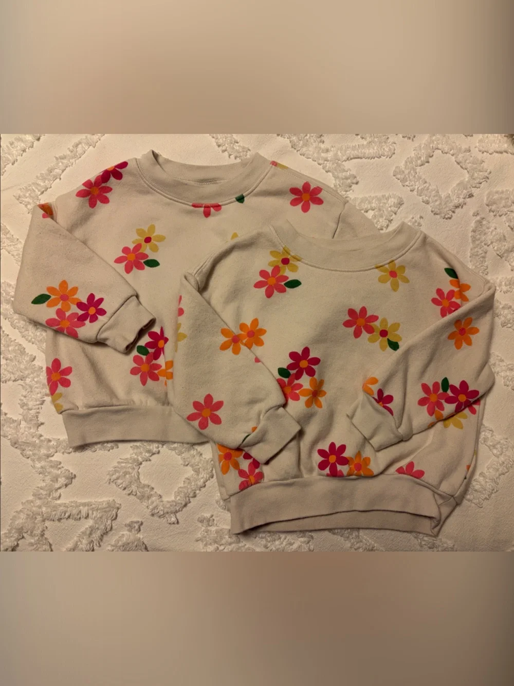Gap Cream Floral Sweatshirt - Pink & Orange Flowers, 12-18 months. Twin Girls